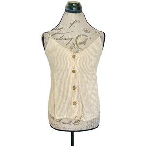 BP Womens Spaghetti Straps Blouse Tank top Striped Yellow Linen Blend Size XS
